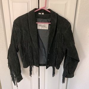 Wilson’s Black Suede Fringe Western Cropped Biker  Jacket